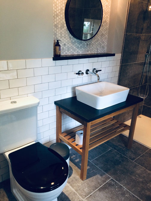 freestanding sink and bathroom toilet